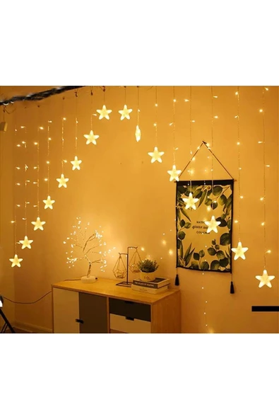 4 metre Led Işık 14'lü Çapraz Yıldız Işık Zinciri Dekoratif Fişli Aydınlatma Ev Dekorasyonu Süsleme - 7