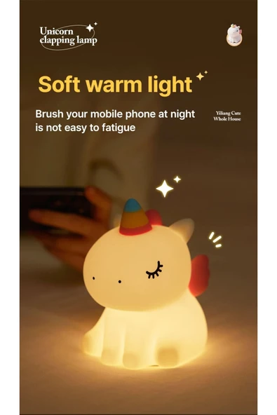 Yumuşak Silikon Unicorn Mini Gece Lambası Dekoratif Işık Derecesi Ayarlanabilir 9cm x 13cm A-007 - 5