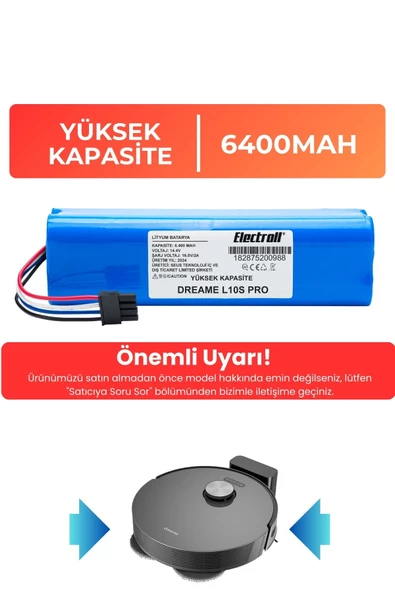Dreame L10S Pro Robot Süpürge Bataryası (YÜKSEK KAPASİTE) 6400mAh Robot Süpürge Pil