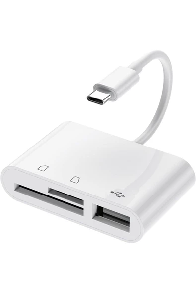 Tip C Adaptör USB C - Micro SD TF Hafıza Kartı Okuyucu, 3 in 1 arada USB C - USB Card Reader ZR823