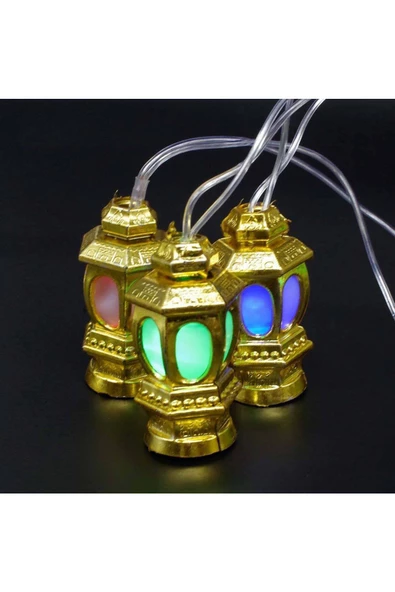 3 Metre RGB Led Işıklı 20'li Gold Kandil Işık Zinciri Dekoratif Pilli Aydınlatma Ev Dekorasyon - 4