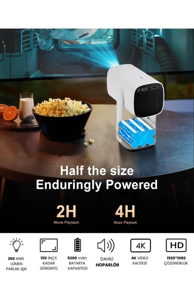 Taşınabilir Projeksiyon Dahili Hoparlör PS5 ve XBox Bağlantılı Oyun Sinema Projektör Full Hd 4K K2 - 2
