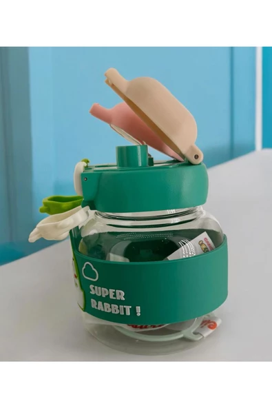 Tavşan Su Matarası Boyun Askılı Suluk Çocuklara Özel Taşıması Kolay Okulda Piknikde 1 Litre CRK3 - 3