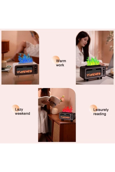 Retro Şömine Görünüm Humidifier Buhar Makinesi Nemlendirici Aroma Terapi Difüzör 200 Ml 11x21cm K05 - 7