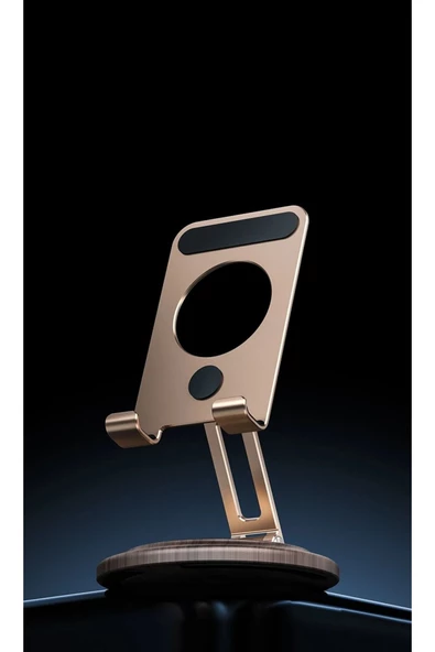 Tok Alüminyum Stant Ahşap Tabanlı Business Model Döner Tablet Cep Telefonu Standı JR-H102 - Resim 5