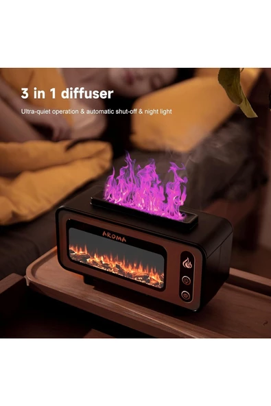 Retro Şömine Görünüm Humidifier Buhar Makinesi Nemlendirici Aroma Terapi Difüzör 200 Ml 11x21cm K05 - 3