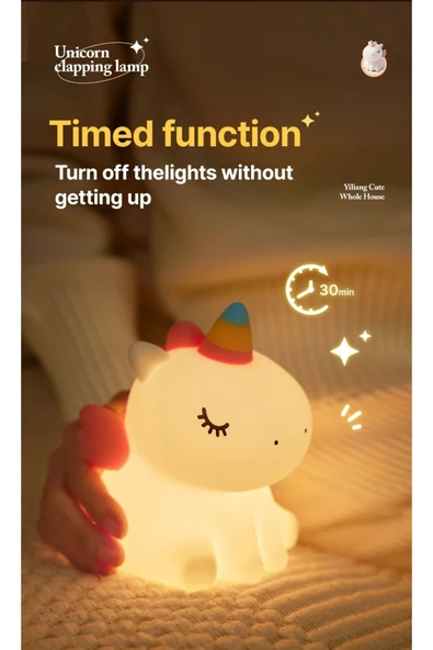 Yumuşak Silikon Unicorn Mini Gece Lambası Dekoratif Işık Derecesi Ayarlanabilir 9cm x 13cm A-007 - 7