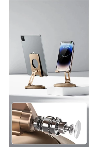 Tok Alüminyum Stant Ahşap Tabanlı Business Model Döner Tablet Cep Telefonu Standı JR-H102 - Resim 7