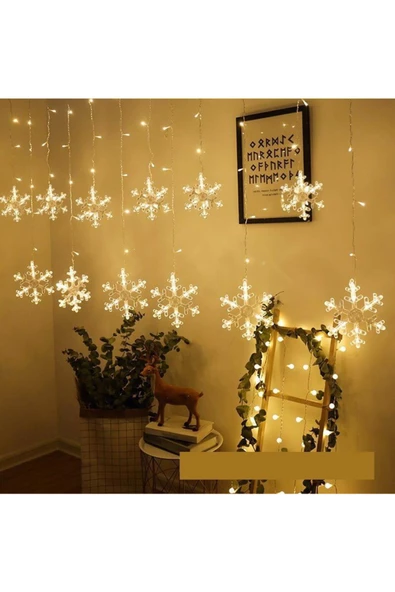 3 metre Led Işıklı 12'li Kar Tanesi Işık Zinciri Dekoratif Fişli Aydınlatma Ev Dekorasyonu Süsleme - 3