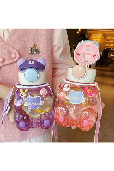 Su Matarası Boyun Askılı Suluk Renkli Çizgi Film ve Desenli Karakterler Çocuklara Özel 750ml CRK2 - 3