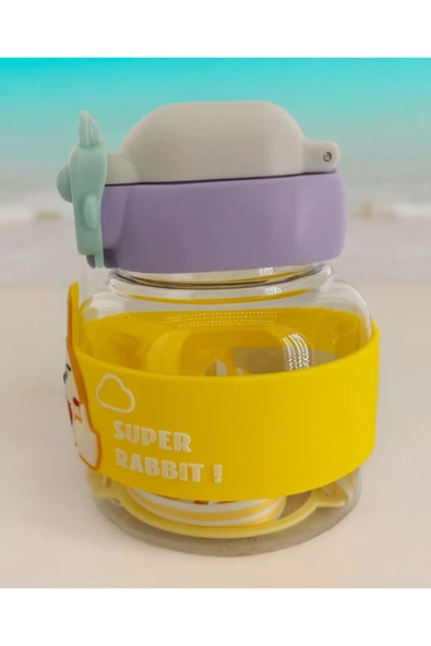 Tavşan Su Matarası Boyun Askılı Suluk Çocuklara Özel Taşıması Kolay Okulda Piknikde 1 Litre CRK3 - 3