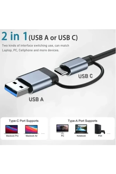 2 In 1 Adaptör 4 Port Type C USB 3.0 Hub USB 3.0 Adapter Type-C Çevirici USB Hub SW-HUB1 - Resim 6