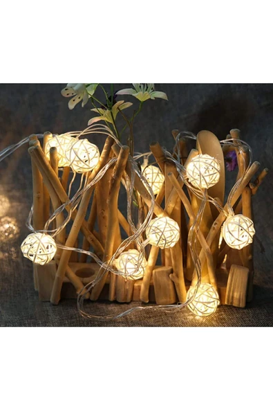 Rattan Topu Pille Çalışan 2 Metre Led Işık Dekoratif Aydınlatma Ev Dekorasyonu Salon Oda Süsleme - 3