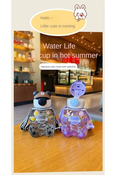 Su Matarası Boyun Askılı Suluk Renkli Çizgi Film ve Desenli Karakterler Çocuklara Özel 750ml CRK2 - 7