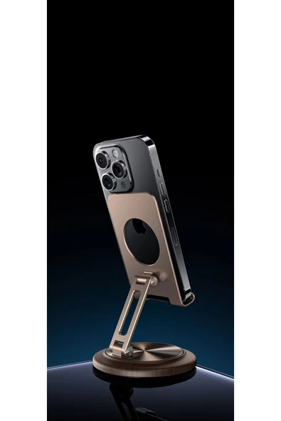 Tok Alüminyum Stant Ahşap Tabanlı Business Model Döner Tablet Cep Telefonu Standı JR-H102 - Resim 2