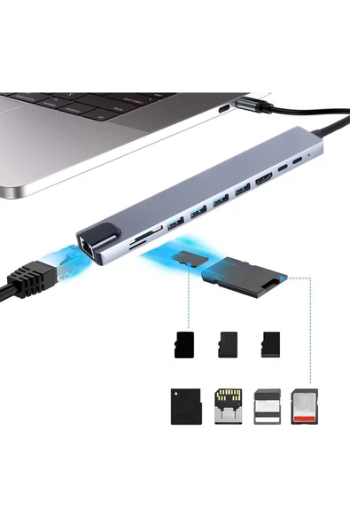 Type C Hub 10 In 1, 4 Adet 3.0 Usb Çoklayıcı,4k Hdmi Bağlantısı Sd Tf Kart Okuyucu