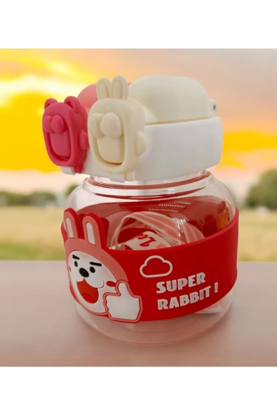 Tavşan Su Matarası Boyun Askılı Suluk Çocuklara Özel Taşıması Kolay Okulda Piknikde 1 Litre CRK3 - 2