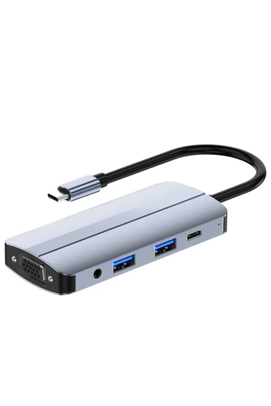 Çoklayıcı Adaptör 8 in 1 Type-C To SD FT, USB 3.0 Macbook uyumlu HDTV VGA Audio Adaptör HUB BYL-2105