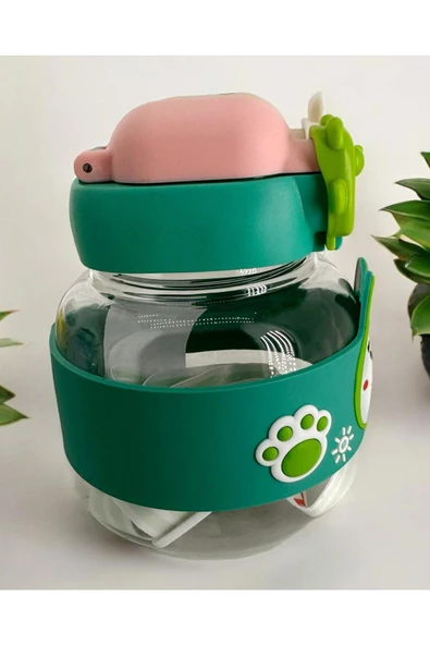 Tavşan Su Matarası Boyun Askılı Suluk Çocuklara Özel Taşıması Kolay Okulda Piknikde 1 Litre CRK3 - 4