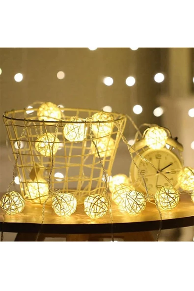 Rattan Topu Pille Çalışan 2 Metre Led Işık Dekoratif Aydınlatma Ev Dekorasyonu Salon Oda Süsleme - 6
