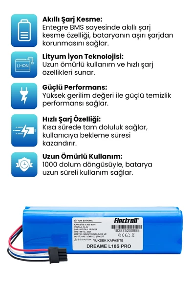 Dreame L10S Pro Robot Süpürge Bataryası (YÜKSEK KAPASİTE) 6400mAh Robot Süpürge Pil - 2
