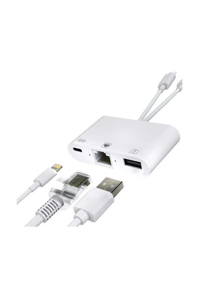 3 in1 şarj adaptörü Type-C Girişini Kamera Fotoğraf Makinesi RJ45 Ethernete Çevirici ZR814 - 2