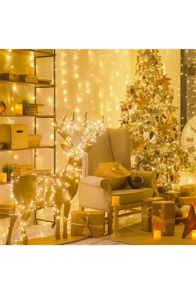 50 Metre Fişli Sarı Led Işık Noel Yılbaşı Ağacı Işığı Led Ampül Çam Ağacı Balkon Salon Süsleme - 7