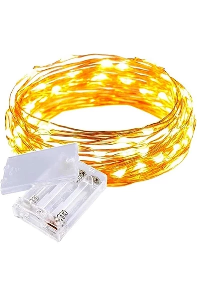 Peri Led Işık 3 Metre (SARI) Pilli Aydınlatma Şerit Led Saçak Spot Süsleme 5 Adet - 5