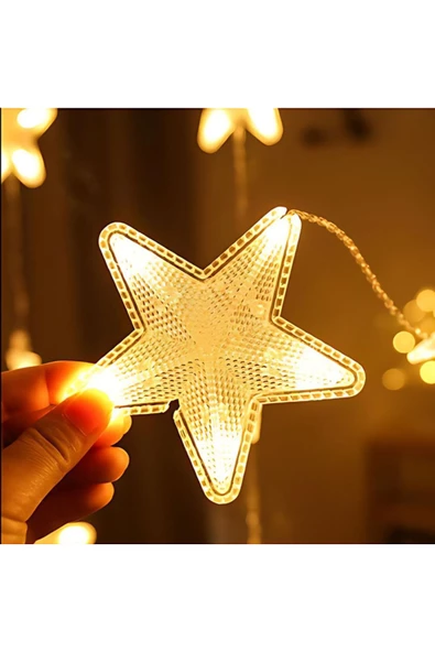 4 metre Led Işık 14'lü Çapraz Yıldız Işık Zinciri Dekoratif Fişli Aydınlatma Ev Dekorasyonu Süsleme - 4