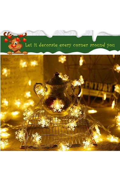 5 metre Led Işıklı 28'li Kar Tanesi Işık Zinciri Dekoratif Pilli Aydınlatma Ev Dekorasyonu Süsleme - 6