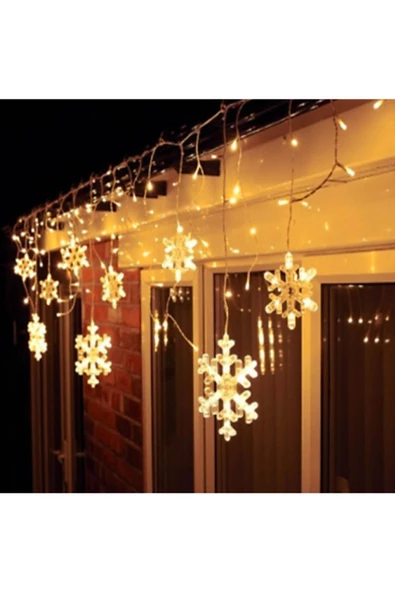 3 metre Led Işıklı 12'li Kar Tanesi Işık Zinciri Dekoratif Fişli Aydınlatma Ev Dekorasyonu Süsleme - 4
