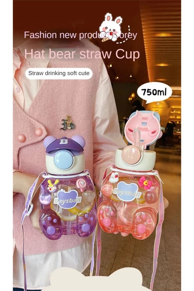 Su Matarası Boyun Askılı Suluk Renkli Çizgi Film ve Desenli Karakterler Çocuklara Özel 750ml CRK2 - 5