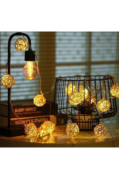 Rattan Topu Pille Çalışan 2 Metre Led Işık Dekoratif Aydınlatma Ev Dekorasyonu Salon Oda Süsleme - 4