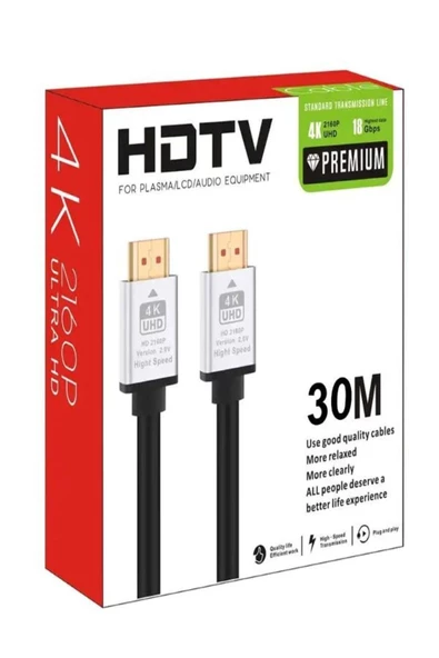 Hdmi Kablo Hdtv 2160p 18gbps Altın Kaplama Uç Hızlı Aktarım Lcd Pc Ses Ekipmanları 30 Mt