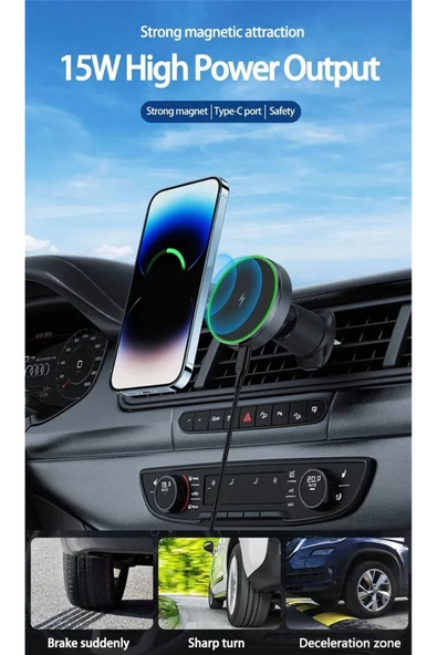 Magnetic 15W Kablosuz Araç İçi Cep Telefonu Şarj 2in1 Telefon Tutucu ve Şarj D12 - Resim 4