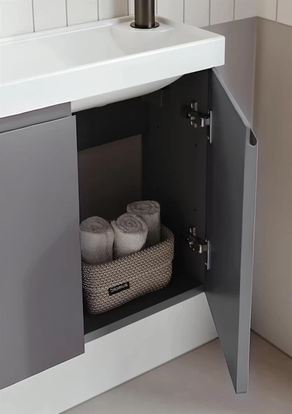 Orka Ferla 110 cm Gri Banyo Dolabı Alt Modül ve Lavabo - Resim 2