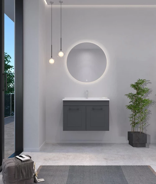 Orka Limpo 100 cm Mat Antrasit Kapaklı Banyo Dolabı Takımı - Resim 2