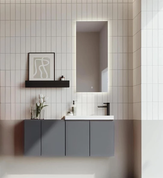 Orka Ferla 110 cm Mat Gri Banyo Dolabı Takımı ürün görseli