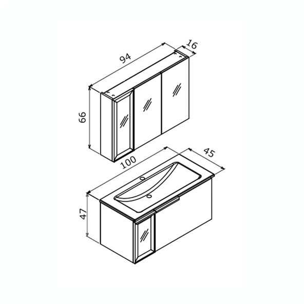 Orka Pure 100 cm Mat Gri Banyo Dolabı Takımı - Resim 6