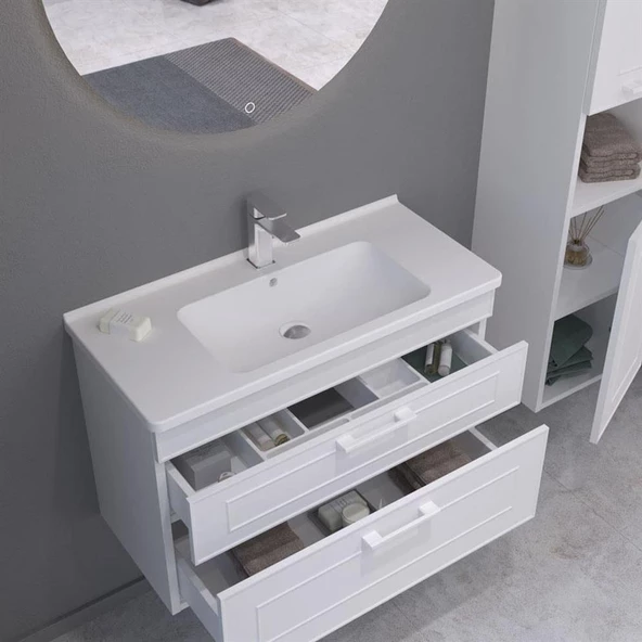 Orka Limpo 100 cm Beyaz Banyo Dolabı Alt Modül ve Lavabo