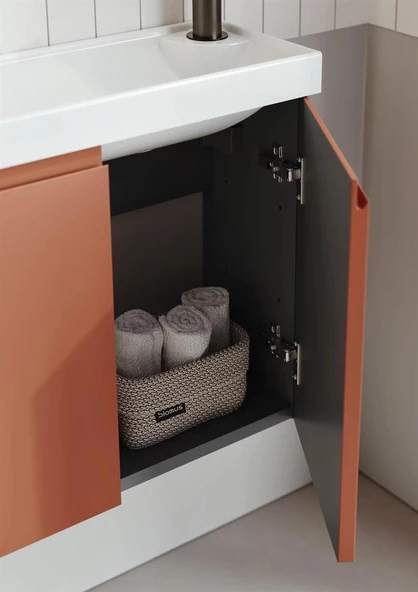 Orka Ferla 110 cm Tarçın Banyo Dolabı Alt Modül ve Lavabo - 3