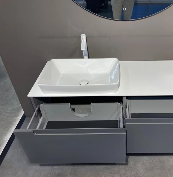 Orka Biella 120 cm Antrasit Ledli Banyo Dolabı Takımı - Resim 2