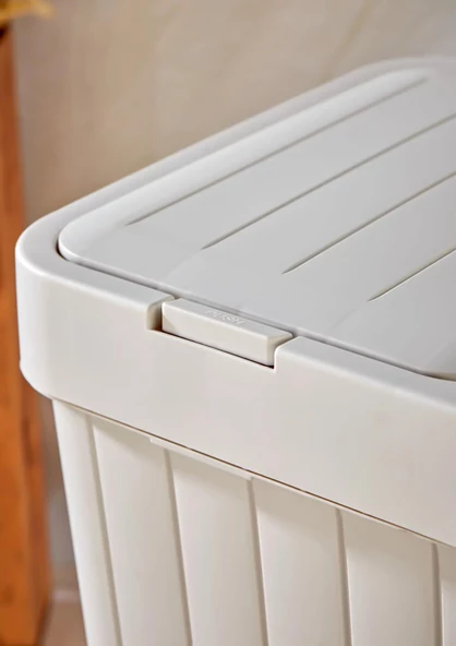 Büyük Boy Çift Hazneli Çamaşır Sepeti - 2'li Çok Amaçlı Kutu, Çöp Kovası  - 80 Litre - Ekru-Gri - 4