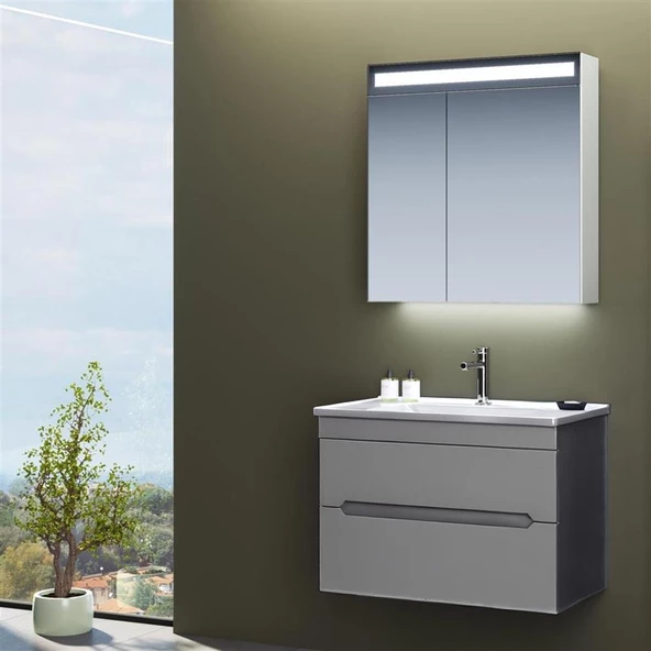 Orka Varna 80 cm Mat Antrasit Banyo Dolabı Takımı
