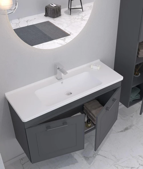 Orka Limpo 80 cm Mat Antrasit Kapaklı Banyo Dolabı Takımı - Resim 2