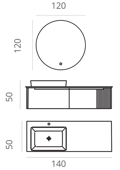 Orka Biella 140 cm Antrasit Ledli Banyo Dolabı Takımı - Resim 5