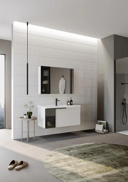 Orka Pure 100 cm Mat Beyaz Banyo Dolabı Takımı - 2