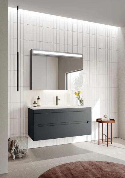 Orka Varna 120 cm Mat Antrasit Banyo Dolabı Takımı