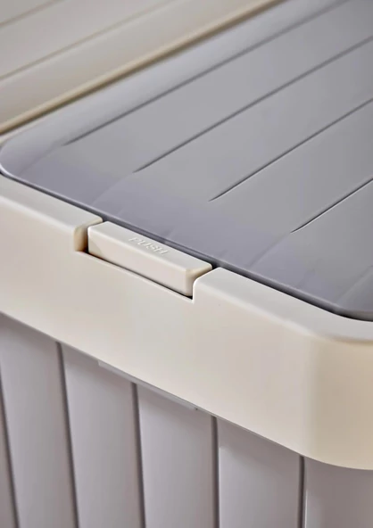 Büyük Boy Çift Hazneli Çamaşır Sepeti - 2'li Çok Amaçlı Kutu, Çöp Kovası  - 80 Litre - Ekru-Gri - 5