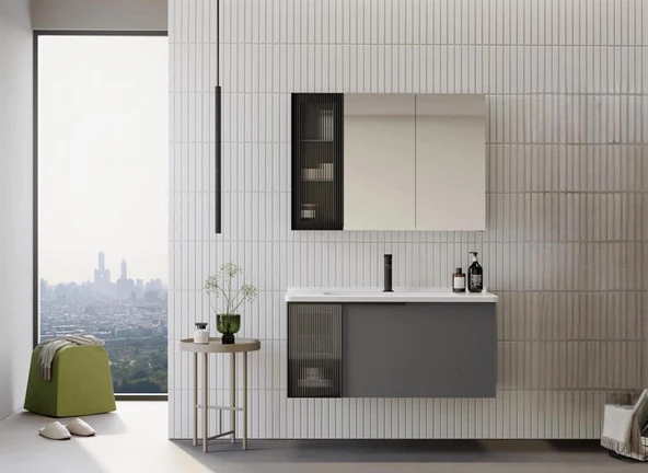 Orka Pure 100 cm Mat Gri Banyo Dolabı Takımı ürün görseli